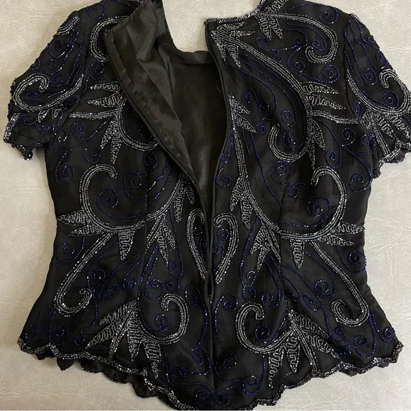 Vintage Stenay Black and Blue Beaded Silk Blouse - Picture 7 of 8
